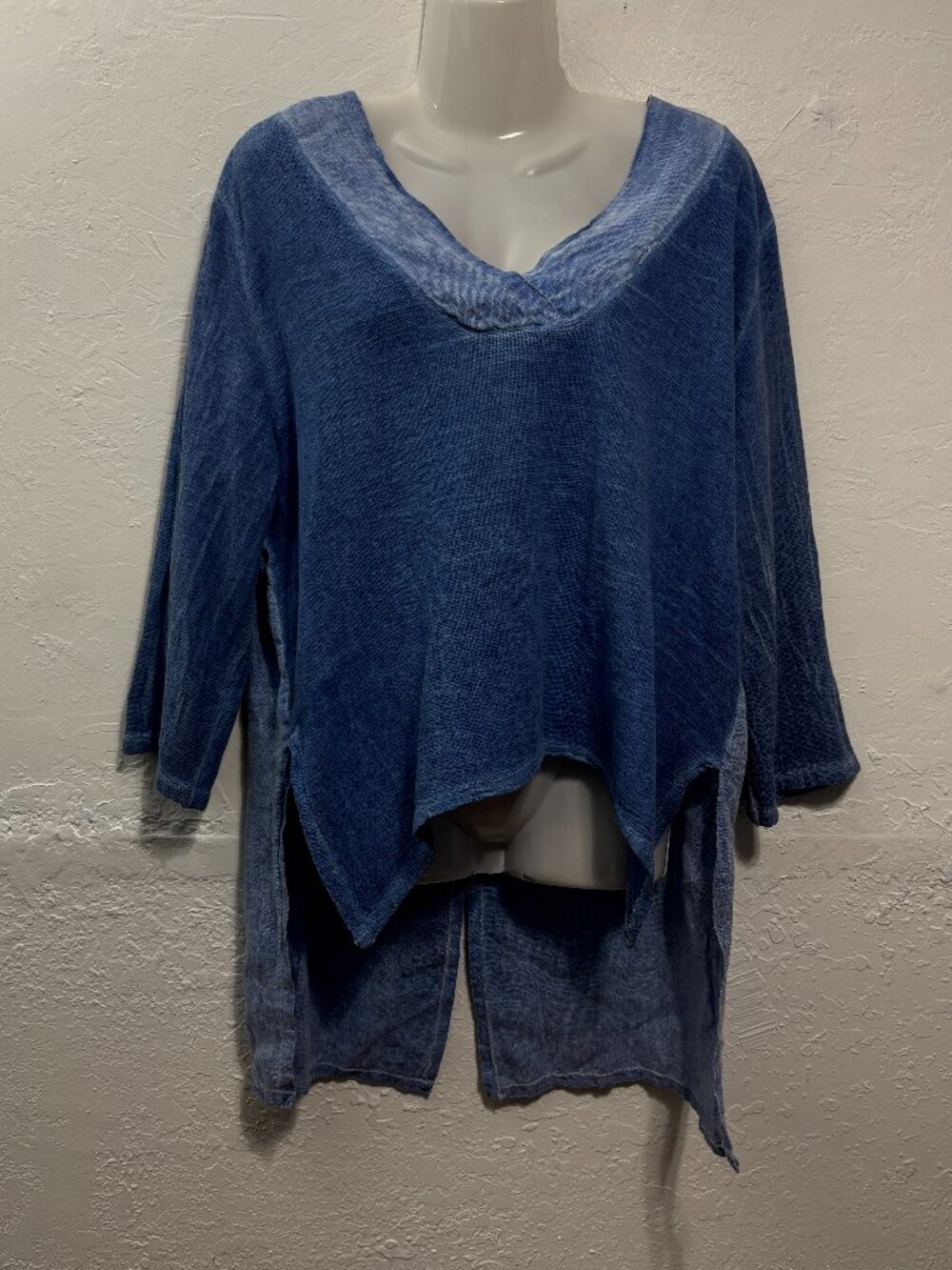 colette Lagenlook Tunic Top High low Hem Blue Boho-Chic Coastal Linen Blend